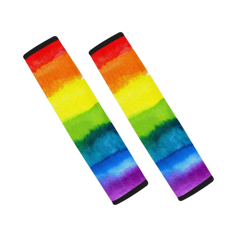  [AUSTRALIA] - INTERESTPRINT Watercolor Rainbow 2-Pack Automotive Seat Belt Covers for Adults, Fit Car Seat Belt, Backpack