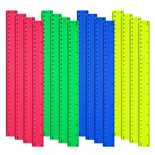  [AUSTRALIA] - 16 Pieces Flexible Rulers 12 Inch Plastic Ruler Straight Measuring Tool for Student School Office(Colorful)