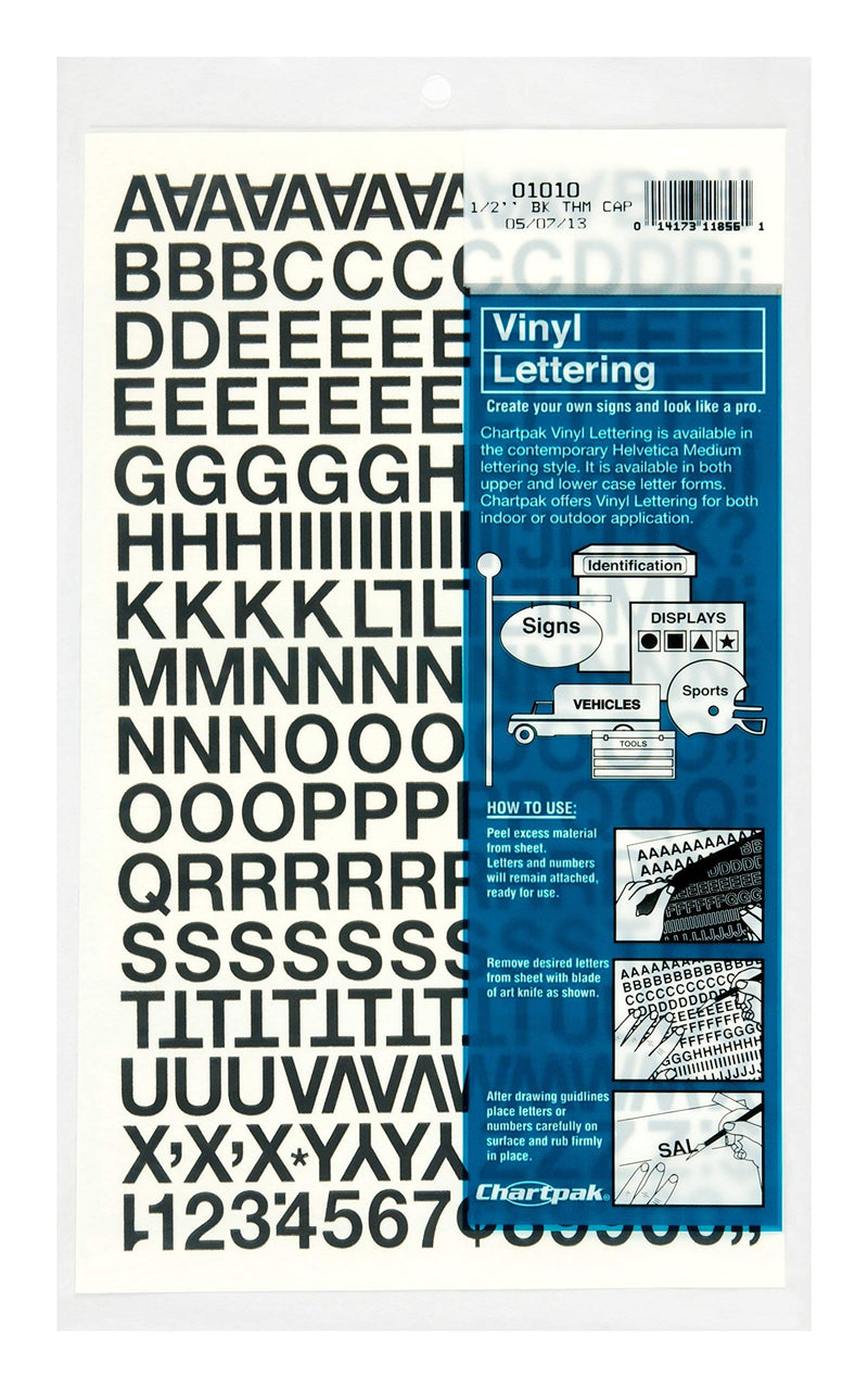  [AUSTRALIA] - Chartpak Self-Adhesive Vinyl Capital Letters and Numbers, 1/2 Inches High, Black, 201 per Pack (01010) 2-PACK