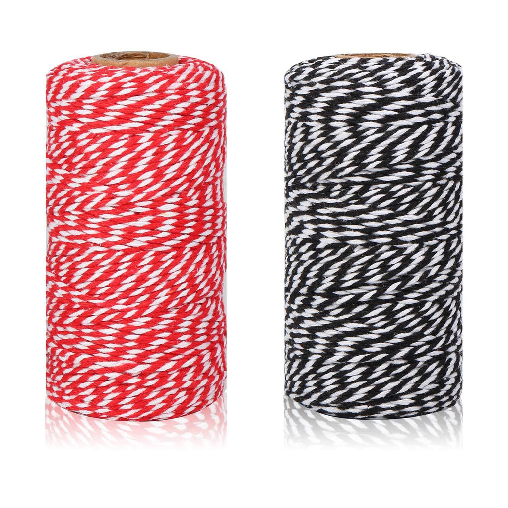  [AUSTRALIA] - Maosifang Cotton Bakers Twine Cord String 2 mm Candy Rope Ribbon Twine for Christmas Party DecorationsGift Wrapping Arts Crafts 656 Feet,2 Rolls Red+black+white