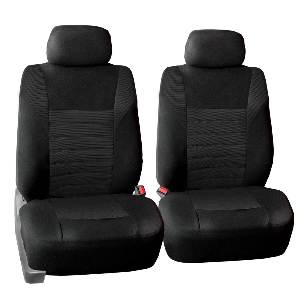  [AUSTRALIA] - TLH 3D Air Mesh Fabric Front Set Seat Covers, Removable Headrests & Airbag Compatible, Black Color- Universal Fit for Cars, auto, Trucks, SUV