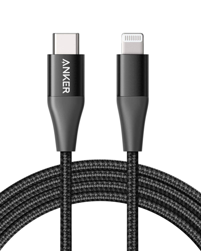 Anker USB C to Lightning Cable [6ft MFi Certified] Powerline+ II Nylon Braided Cable for for iPhone 12 Pro Max/12/11 Pro/X/XS/XR/8 Plus/AirPods Pro, Supports Power Delivery (Black) 6ft Black - LeoForward Australia