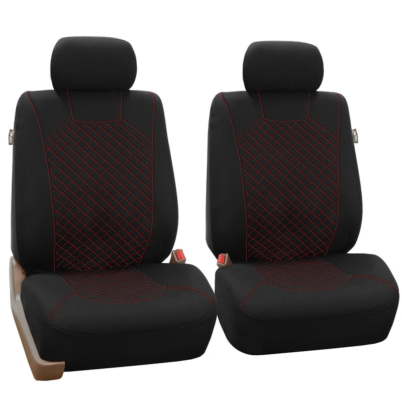  [AUSTRALIA] - TLH Quilted Flat Cloth Seat Covers Front, Airbag Compatible, Red Color-Universal Fit for Cars, Auto, Trucks, SUV