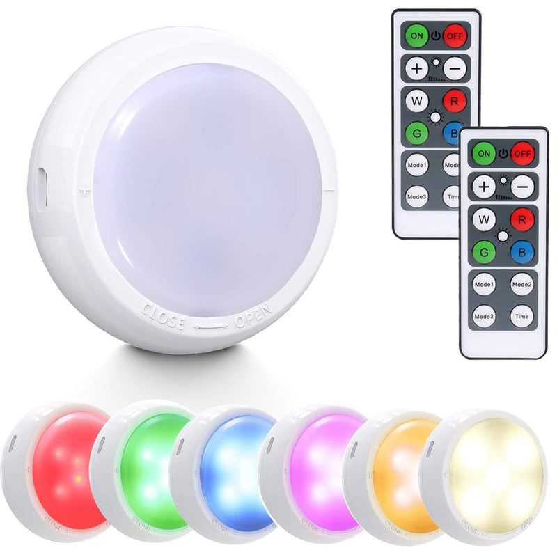 Wireless LED Puck Light 6 Pack, DIDAINT Under Cabinet Lighting Battery Operated，Dimmable RGB Color Changing Closet Lights, with 2 Remote Control & 11 LEDs, USB Powered, Stick On Under Counter Showcase - LeoForward Australia