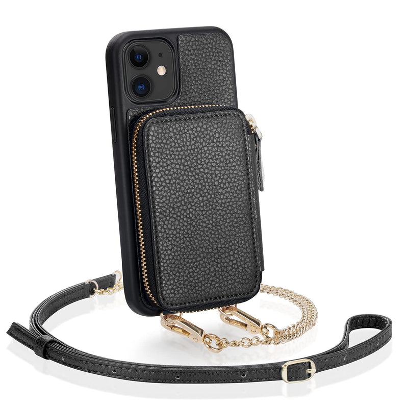  [AUSTRALIA] - ZVE iPhone 11 Wallet Case iPhone 11 Case with Credit Card Holder Crossbody Chain Handbag Purse Wrist Strap Zipper Leather Case Cover for Apple iPhone 11 6.1 inch 2019 - Black
