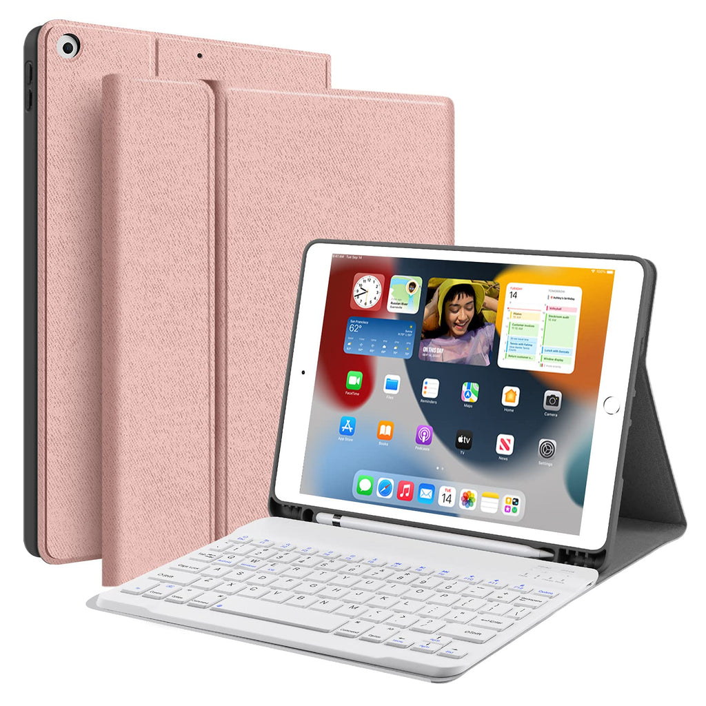  [AUSTRALIA] - Keyboard Case for iPad 9th 8th 7th Generation 10.2" - JUQITECH Wireless Magnetic Detachable Keyboard iPad 9th/8th/7th Gen 2021/2020/2019 Stand Tablet Cover Case with Built-in Pencil Holder, Rose Gold For 10.2