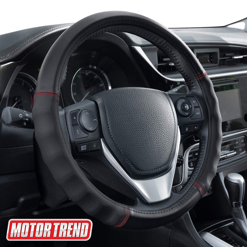  [AUSTRALIA] - Motor Trend SW-810 Black with Grooves Soft Touch Leather Steering Wheel Cover with Advanced Traction Universal Fit for Standard Sizes 14.5 15 15.5 inches