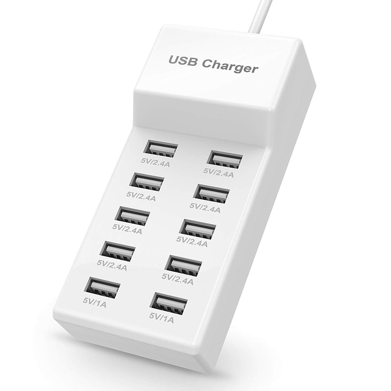  [AUSTRALIA] - USB Charger USB Charging Station with Rapid Charging Auto Detect Technology Safety Guaranteed 10-Port Family-Sized Smart USB Ports for Multiple Devices Smart Phone Tablet Laptop Computer White