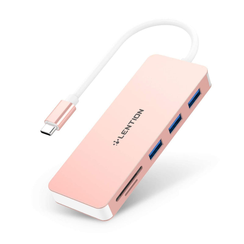 LENTION USB C Hub with 3 USB 3.0, SD/Micro SD Card Reader & Charging Compatible 2021-2016 MacBook Pro 13/15/16/M1, New Mac Air/iPad/Surface/More, Stable Driver Certified Adapter (CB-C16s, Rose Gold) - LeoForward Australia
