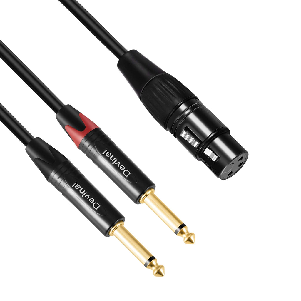  [AUSTRALIA] - Devinal XLR Female to Dual 1/4 Microphone Y Splitter Cable, XLR Female to Double Quarter inch 6.35mm Mono TS Plug Braided Shielded Mic Microphone Audio Converter Adapter 6 Feet 1.8m 6 FT