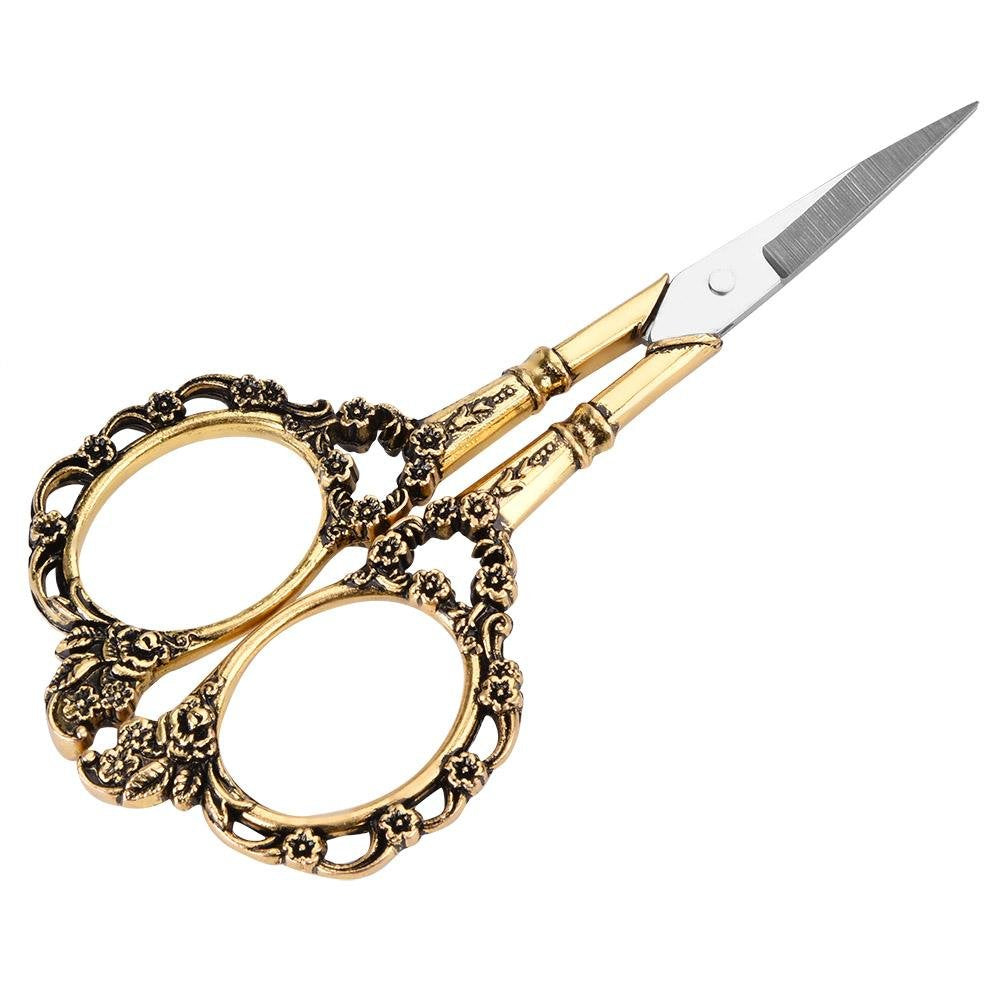 [AUSTRALIA] - HEEPDD Embroidery Scissors, Vintage Carved Plum Scissors Stainless Steel Tip Sewing Scissors for DIY Tailor Art Work(Gold)