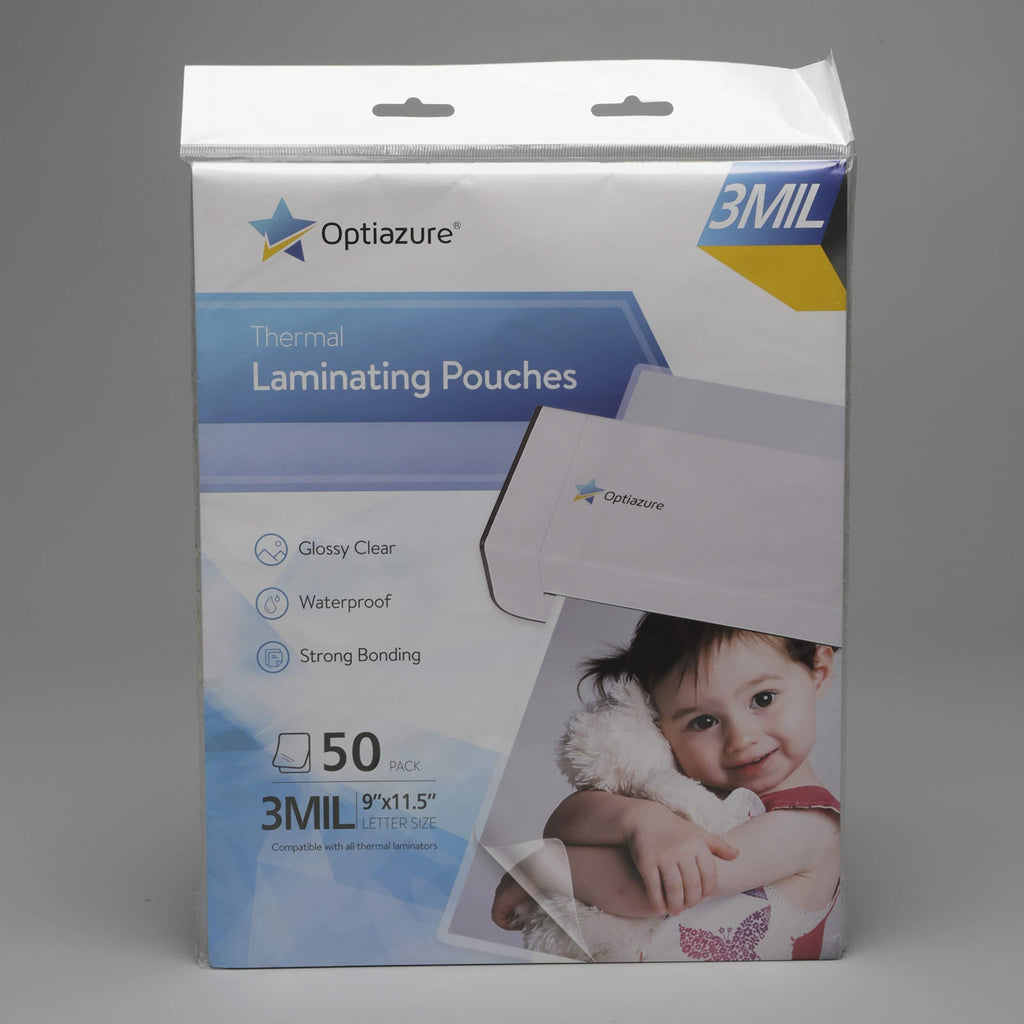  [AUSTRALIA] - Optiazure Thermal Laminating Pouches 9"x11.5" Inches, 3mil 50Pack, Laminated Paper, Clear, Letter Size 3mil 50PK