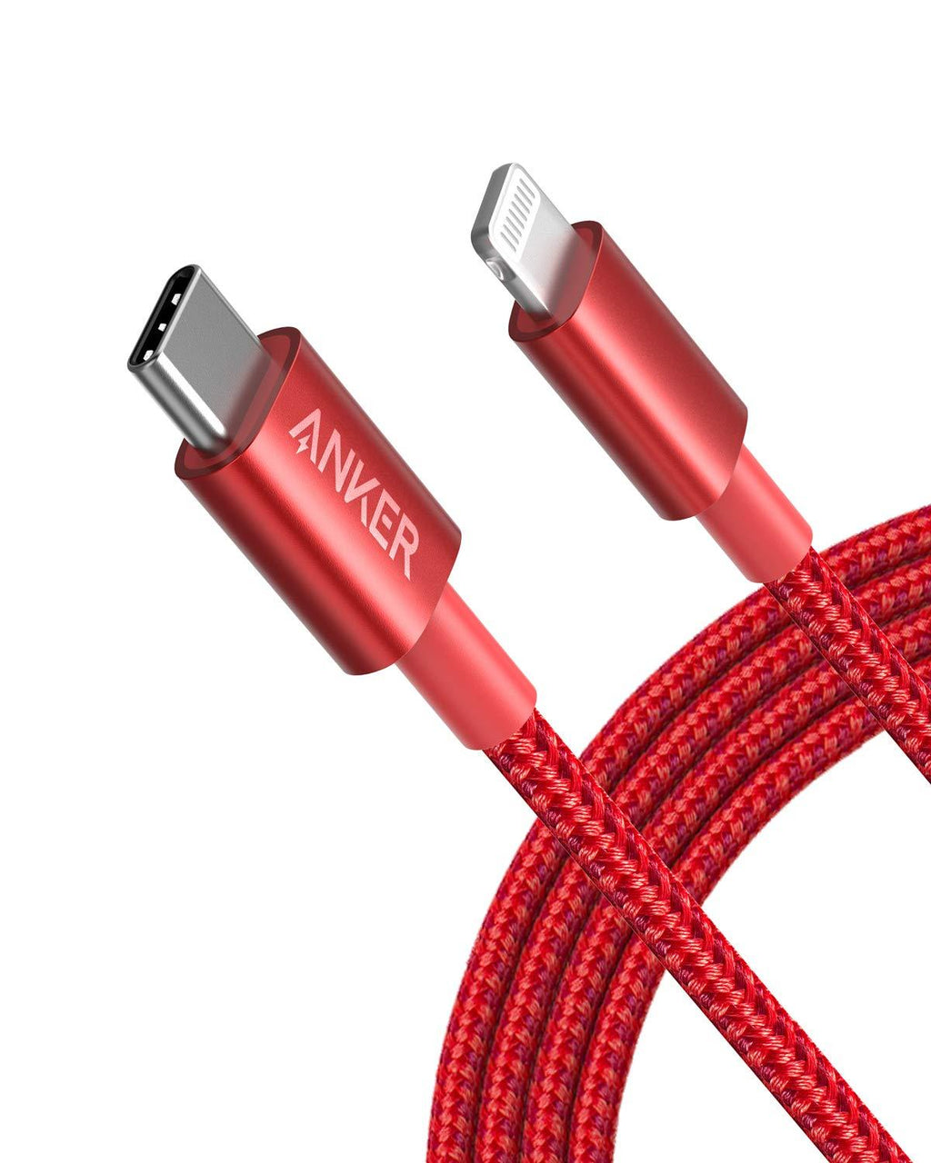 Anker New Nylon USB-C to Lightning Charging Cord for [6ft MFi Certified] for iPhone 12/11 Pro/X/XS/XR / 8 Plus, Supports Power Delivery (Red) 6ft Red - LeoForward Australia