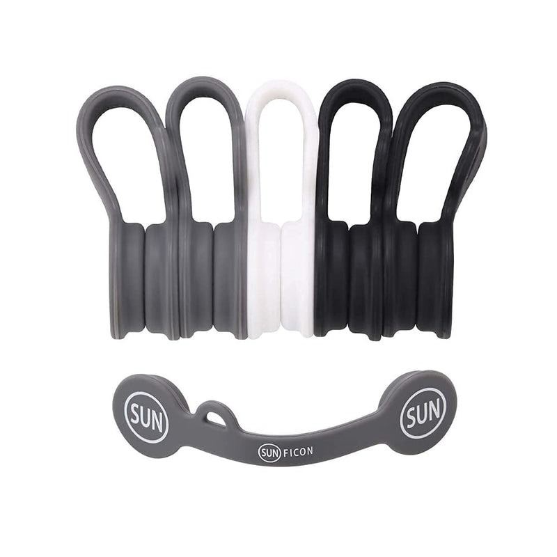  [AUSTRALIA] - SUNFICON Cable Organizers Magnetic Cable Clips Earbuds Cords Winder Bookmark Clips Whiteboard Noticeboard Fridge Magnets USB Cable Manager Ties Straps for Home,Office,School 5 Pack Gray White Black