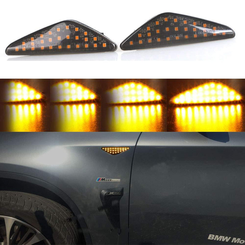 Jinfili A Pair 27 SMD Sequential Dynamic Amber LED Front Fender Side Marker Lights Turn Signal Lamp for BMW F25 X3 E70 X5 E71 X6 Dynamic Side Marker Light for X3 X5 X6 - LeoForward Australia