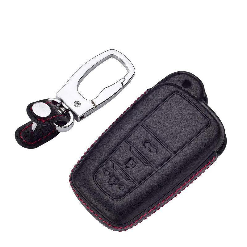  [AUSTRALIA] - ROYALFOX Genuine Leather 3 Buttons Remote keyless Smart Key Fob case Cover Keychain for 2018 2019 2020 Toyota Camry RAV4 Avalon C-HR Prius Corolla HYQ14FBC (3 Buttons Black)