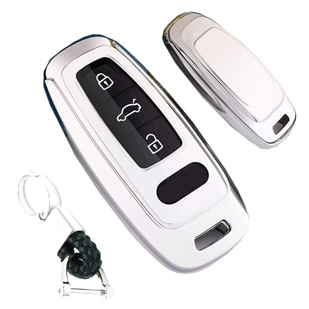Royalfox(TM) 3 Buttons Soft TPU Smart keyless Remote Key Fob case Cover Shell for Audi New Smart Key,2019 Audi A6 A6L A7, 2018 2019 A8, (Silver) silver - LeoForward Australia