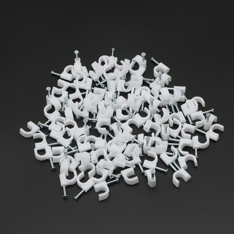 [AUSTRALIA] - SinLoon Cable Clips with Steel Nails 7mm Wire Holders Durable, UV Resistant Plastic Clips Help Organize Coax, Ethernet and Other Cords.(100pcs/pack)