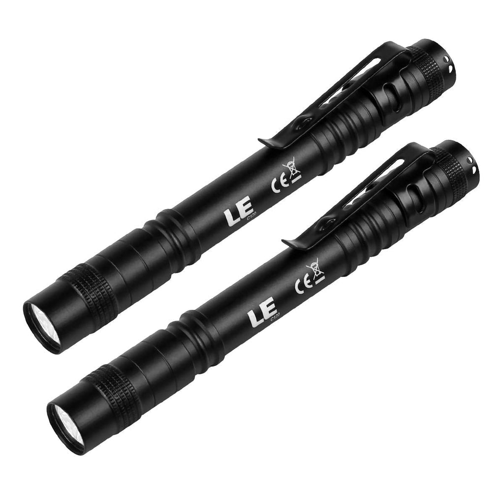  [AUSTRALIA] - LE LED Pocket Pen Light Flashlight, Small, Mini, Stylus PenLight with Clip, Perfect Flashlights for Inspection, Work, Repair, Pack of 2