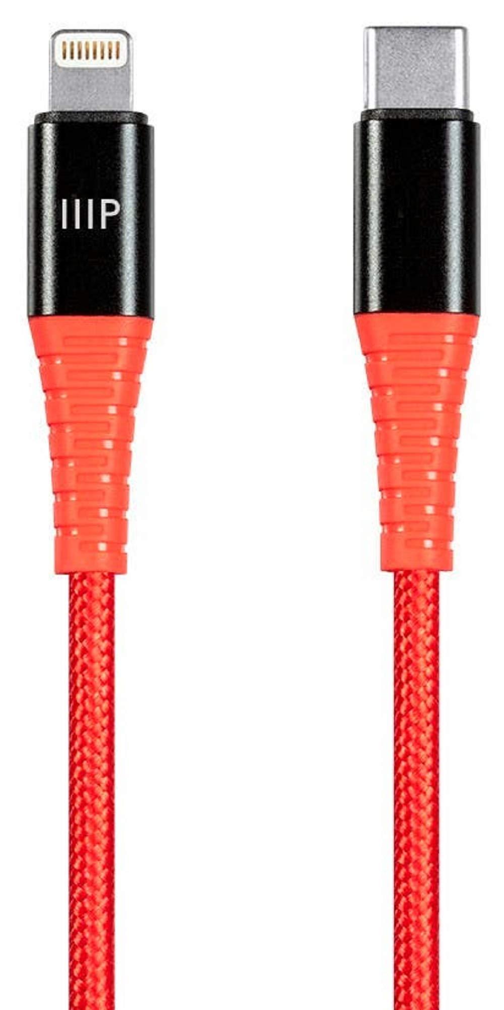Monoprice 138394 Apple MFi Certified Lightning to USB Type-C and Sync Cable - 6 Feet - Red, Kevlar-Reinforced Nylon-Braid, Durable, Rapid Charge, Compatible with Apple iPhone - AtlasFlex Series Lightning to USB-C - LeoForward Australia