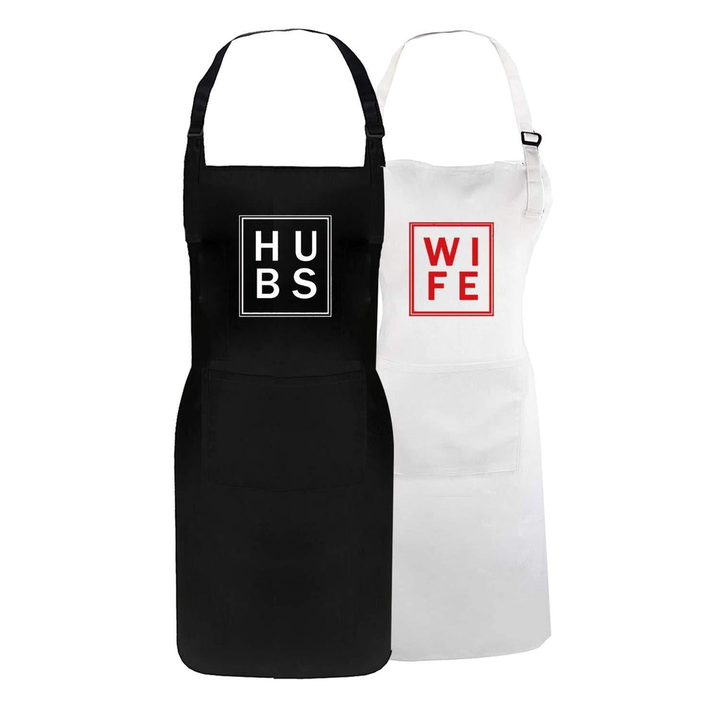  [AUSTRALIA] - Hubs and Wife Aprons Wedding Gifts for Couples His and Hers Kitchen Cooking Bibs Engagement Anniversary Presents for Parents Aprons Hubs and Wife