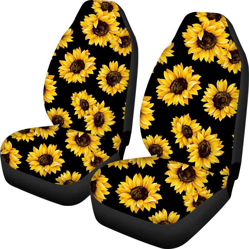  [AUSTRALIA] - FOR U DESIGNS Sunflower Printed Front Seat Covers 2 pcs, Vehicle Seat Protector Car Mat Covers, Fit Most Cars, Sedan, SUV, Van