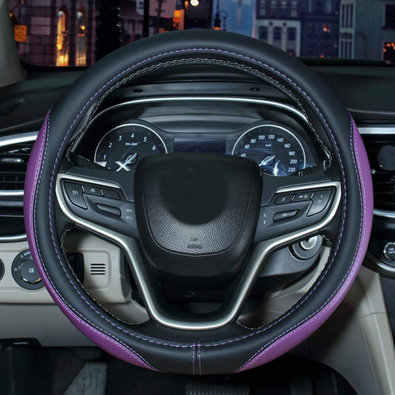  [AUSTRALIA] - SHIAWASENA Auto Car Steering Wheel Cover, Universal 15 Inch Fit, Microfiber Leather, Non-Slip, Breathable (Black&Purple) Black&Purple