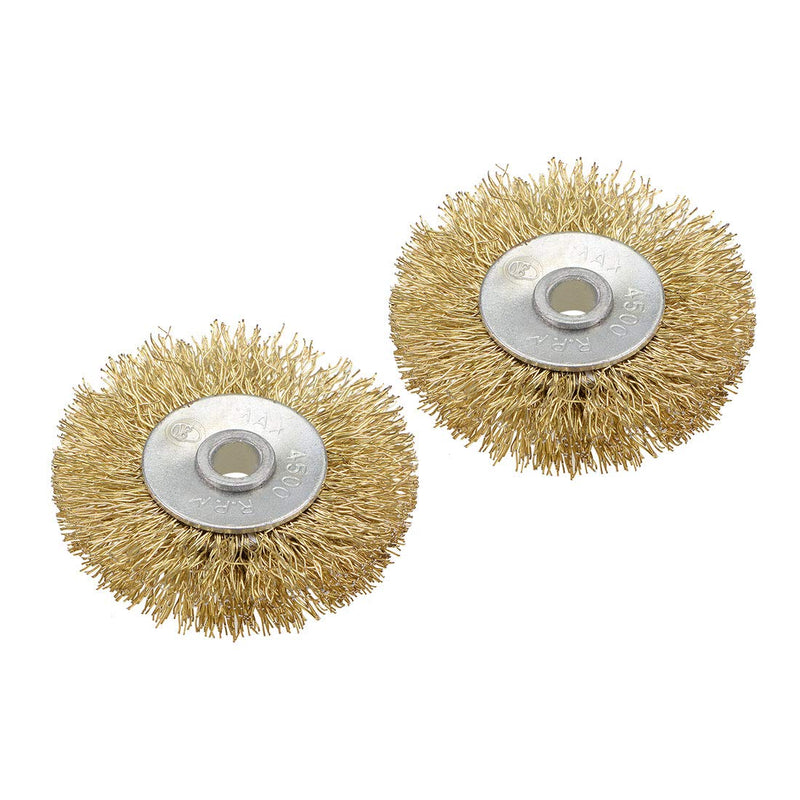  [AUSTRALIA] - uxcell 2-Inch Wire Wheel Brush Bench Brass Plated Crimped Steel with 1/4-Inch Arbor Hole 2 Pcs