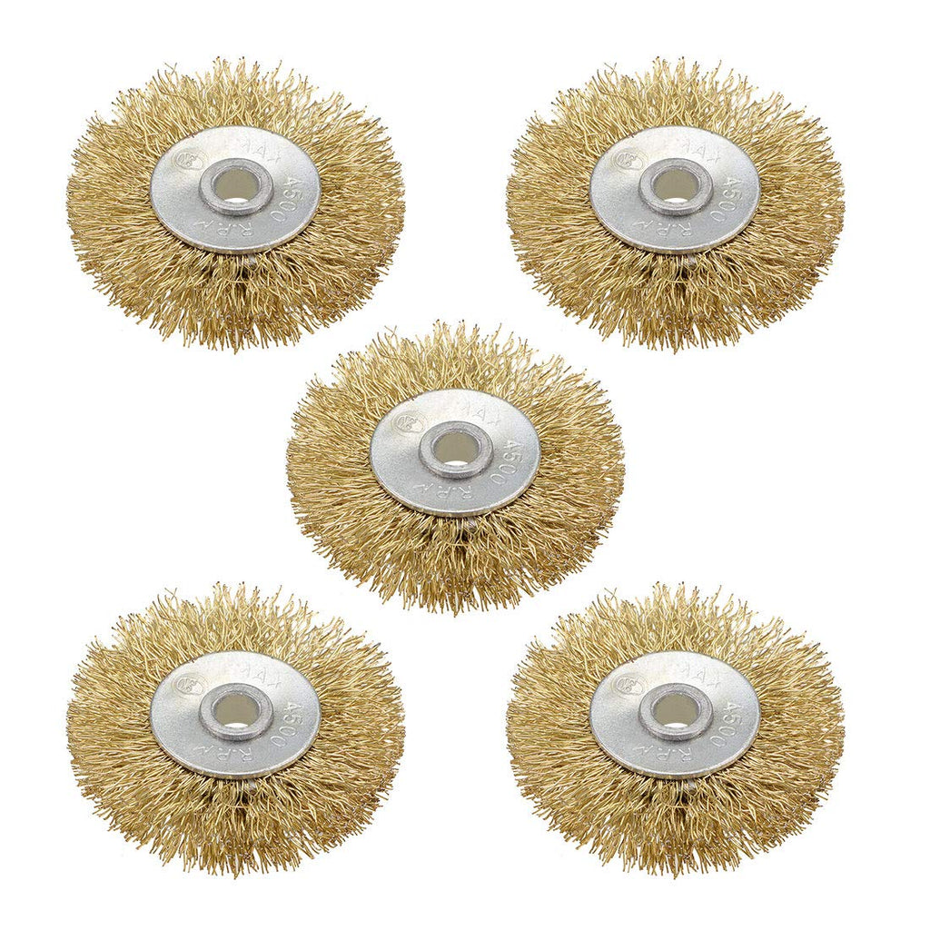  [AUSTRALIA] - uxcell 2-Inch Wire Wheel Brush Bench Brass Plated Crimped Steel with 1/4-Inch Arbor Hole 5 Pcs