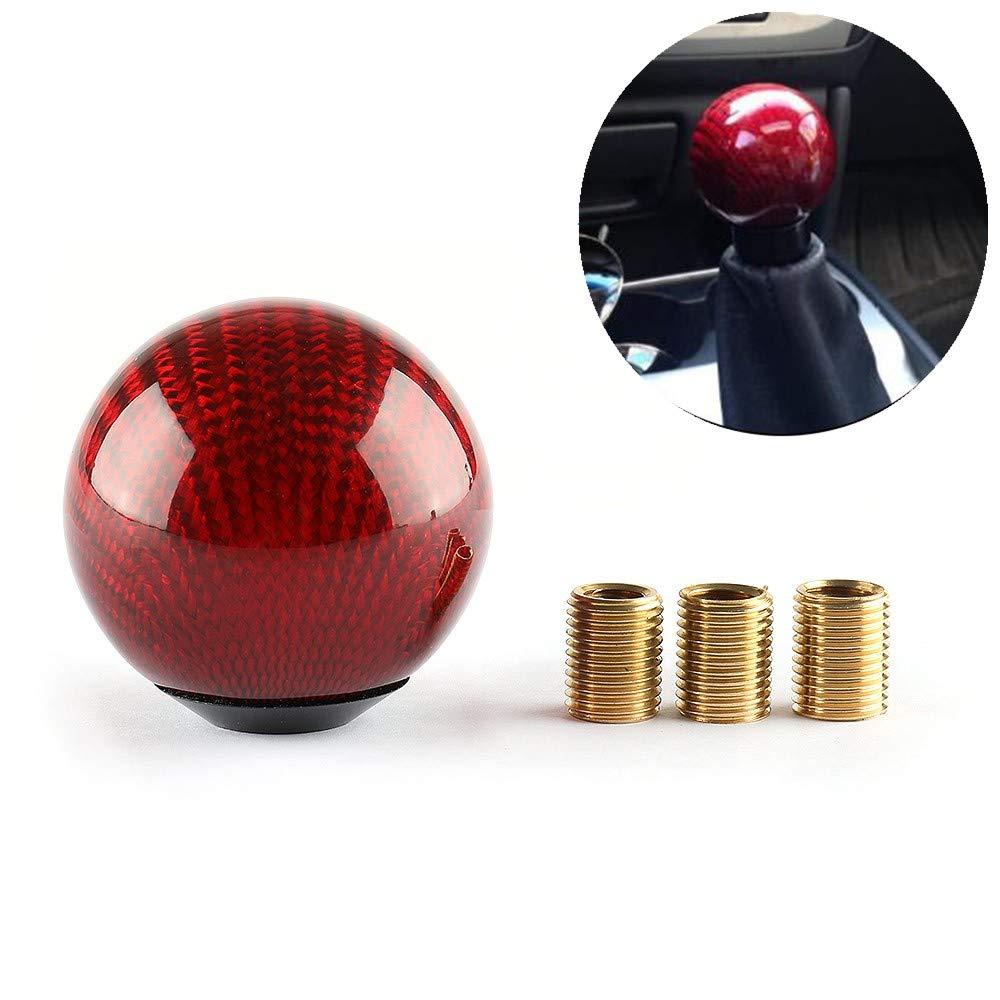  [AUSTRALIA] - Top10 Racing Carbon Fiber Style Gear Shift Knob Universal Shifter Knobs with 3 Adapters Stick Shifter Round Ball Red