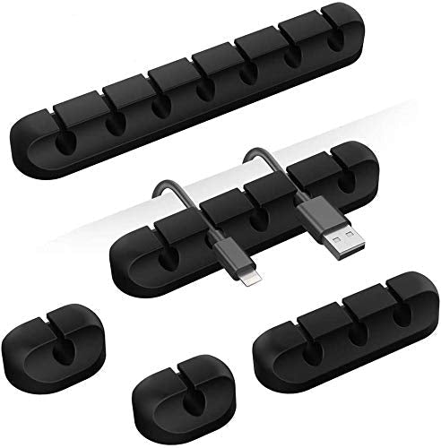  [AUSTRALIA] - Cable Organizer Clips Cord Holder - 5 Packs Self Adhesive Cable Management for USB Cable/Power Cord/Wire, Car and Desk, Home and Office (7-5-3-1-1 Slots) Black Cable Holder