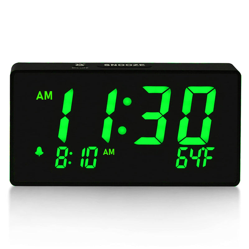 BOCTOP Desk Digital Alarm Clock, Large Numbers Green 6" LED Display, with USB Port for Charging, 0-100% Brightness Dimmer, Temperature, Snooze , Adjustable Alarm Volume，Small Bedside Clocks. Green Digit - LeoForward Australia