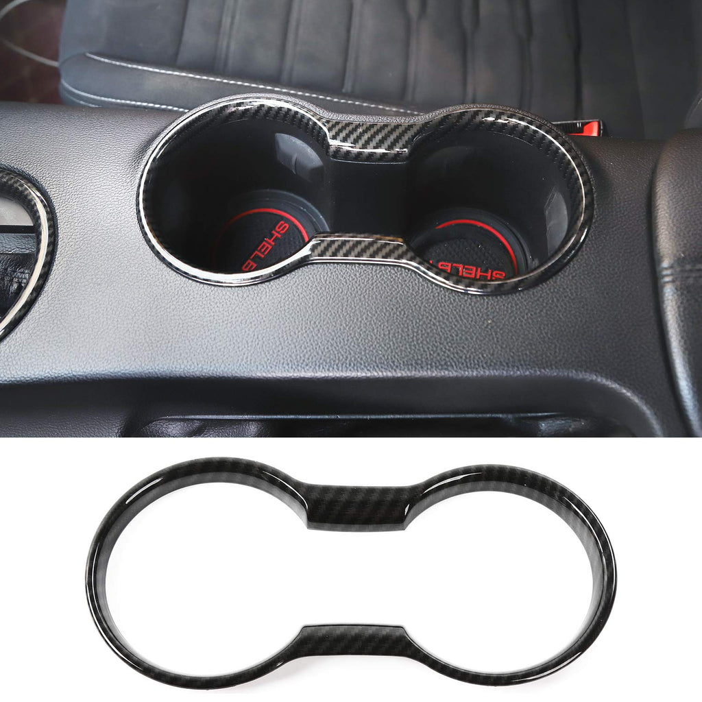  [AUSTRALIA] - Car Water Cup Holder Frame Trim Cover Interior Accessories for Ford Mustang 2015 2016 2017 (Carbon Fiber Grain)