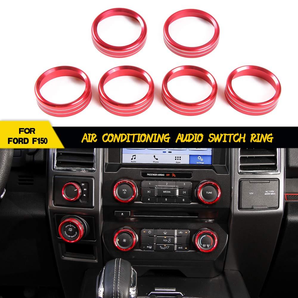  [AUSTRALIA] - JeCar Auto Air Conditioner Audio Switch Ring & Four-Wheel Drive 4WD Switch & Trailer Switch Trim Ring Cover for 2016 2017 2018 Ford F150 XLT (Red)