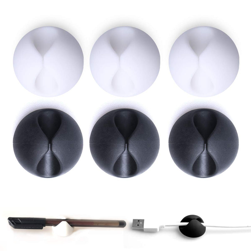  [AUSTRALIA] - Cable Clips Organizer for Phone Charging Cable, Cable Holder Desktop,Cord Clips for Computer,Charging Cable,USB Cable,Mouse,Headphone Cable,Office, Nightstand,Table,Cubicle,ect.(3 Black+3 White) Black+White