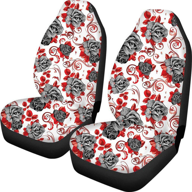  [AUSTRALIA] - NDISTIN Red Floral Rose Women Ladies Car Seat Covers Nonslip Thick Elastic Soft Front Seat Peotector Cover Case Full Coverage Set of 2 Universal Size Fits for Cars, Trucks & SUVs Flower-Red