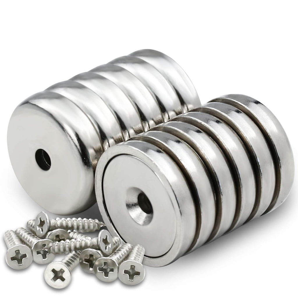 DIYMAG Neodymium Round Base Cup Magnet,60LBS Strong Rare Earth Magnets with Heavy Duty Countersunk Hole and Stainless Screws for Refrigerator Magnets,Office,Craft,etc-Dia 0.98 inch-Pack of 12 - LeoForward Australia