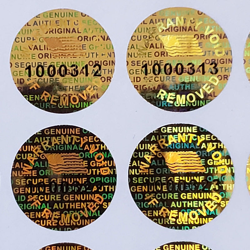 Golden Color 14 MM (0.53 inch) Round with Serial Number Hologram Labels Tamper Evident Stickers Security Void Seals Labels - Dealimax Brand (100) 100 - LeoForward Australia