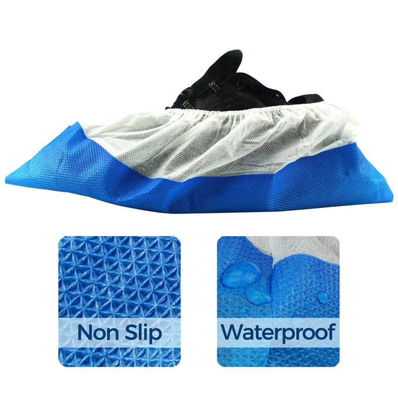  [AUSTRALIA] - OhanaPro Premium Disposable Non Slip Boot & Shoe Covers - Pack of 50 - Waterproof Double Layer Bottom - Extra Thick, Durable, Recyclable - One Size Fits Most Blue-50 Pack