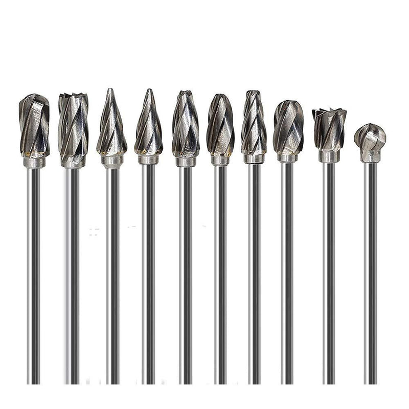 YUELUTOL Aluminum Cutting Bits Carbide Burr Set-10 Pieces With 3mm(1/8 inch) Shank Dia and 6 mm (1/4 Inch) Head Size For Die Grinder Bits Aluminum And Wood - LeoForward Australia