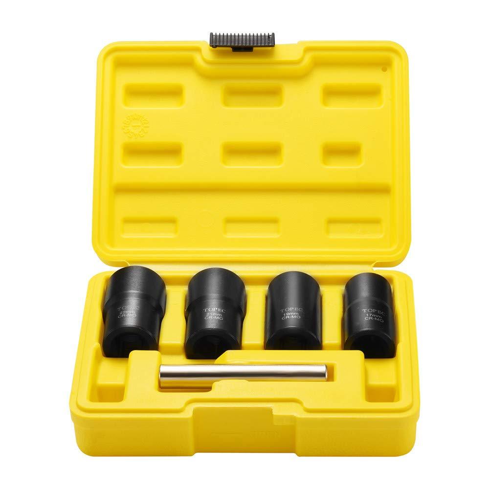  [AUSTRALIA] - Topec Twist Socket Set Lug Nut Remover Extractor Tool - 5 Piece Metric Bolt and Lug Nut Extractor Socket Tools