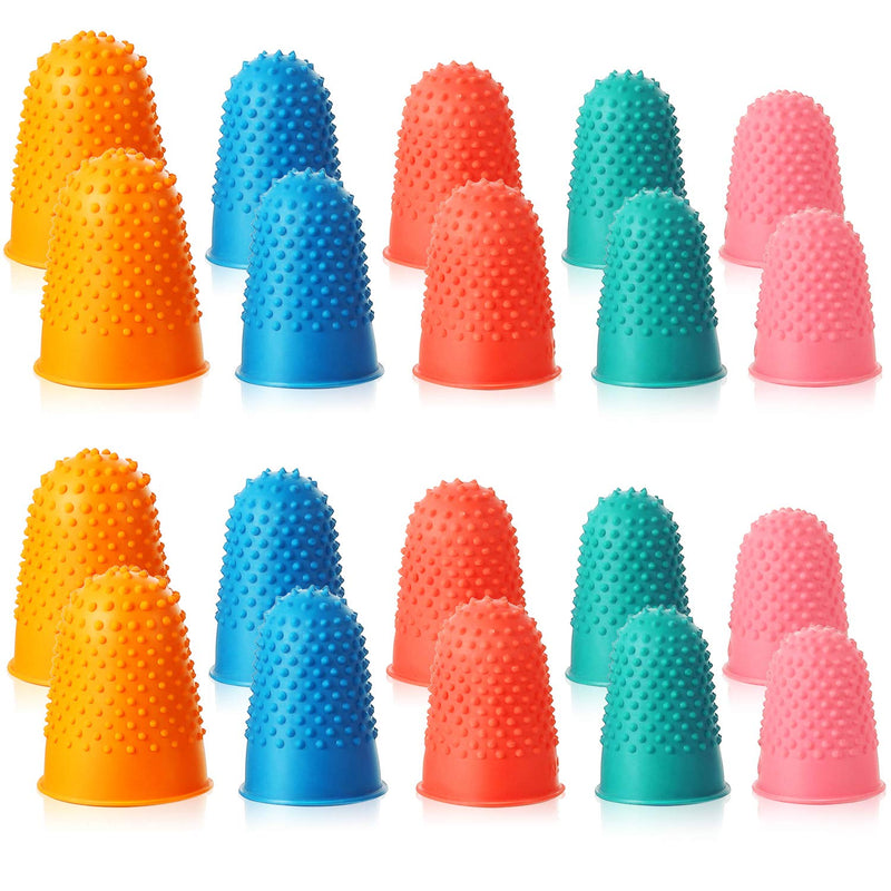  [AUSTRALIA] - 20 Pieces Rubber Fingers Tip Pads Grips for Money Counting Collating Writing Sorting Task Hot Glue and Sport Games Thick Reusable Protector Assorted Sizes Blue Orange Green Red Pink