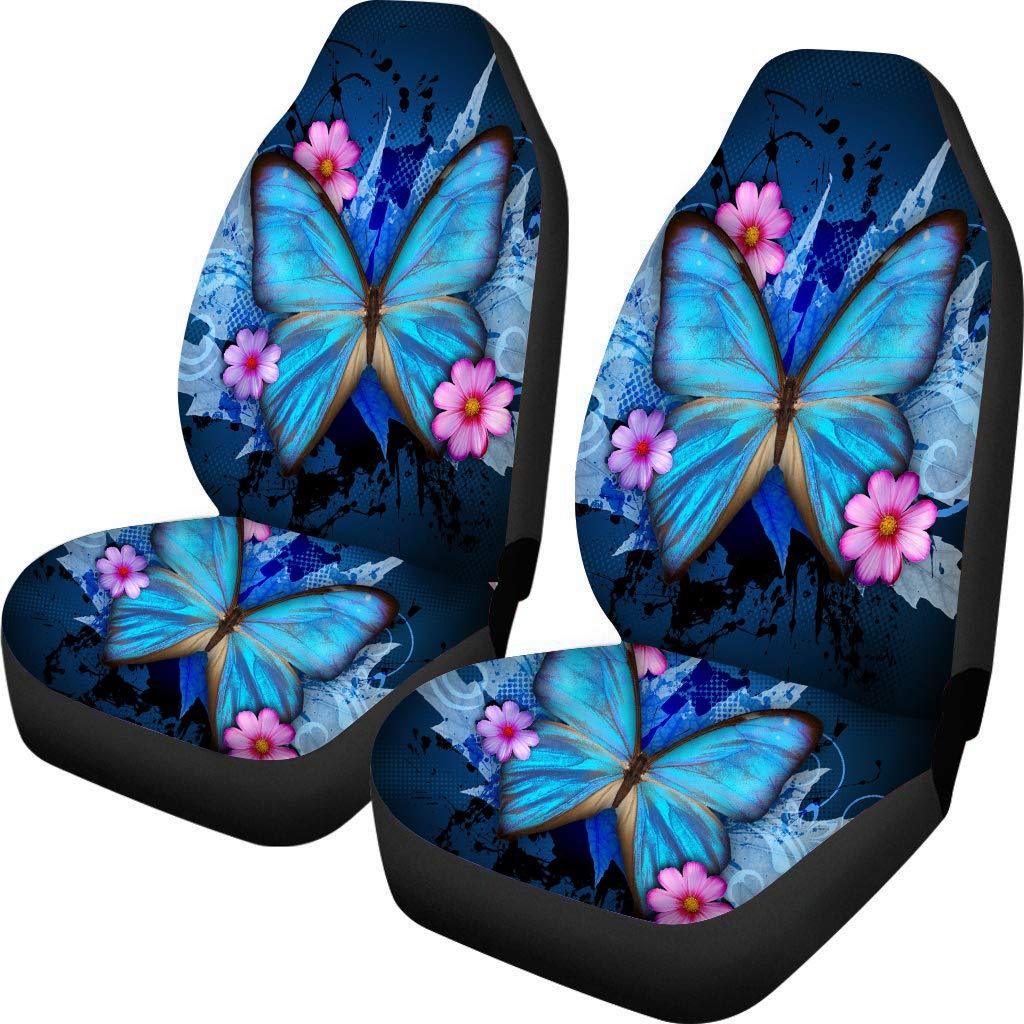  [AUSTRALIA] - JoyLamoria Stylish Butterfly Flower Printed Front Seat Covers 2 pc,Car Seat Mat Cover Protector Universal Fit for Most Cars Sedan SUV Truck Van Butterfly 4