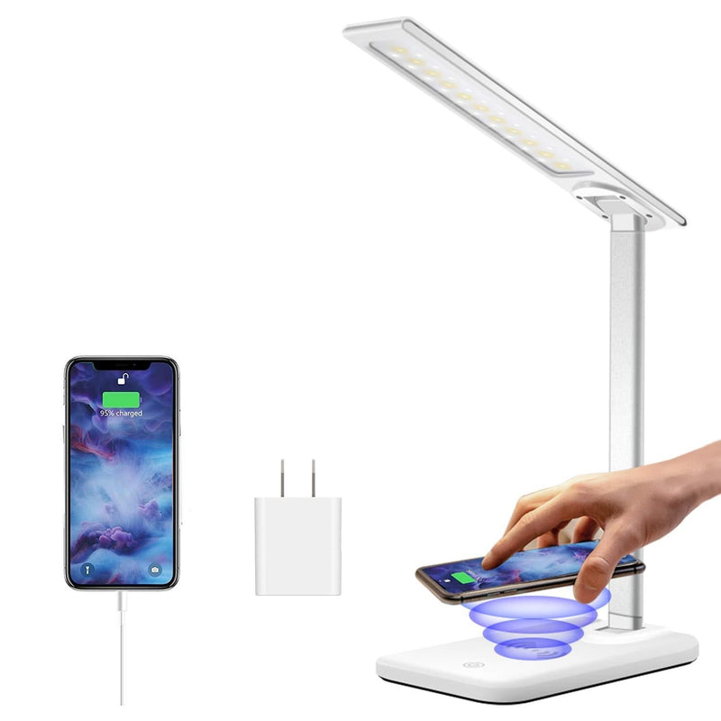 GSBLUNIE LED Desk Lamp with Wireless Charger,Dimmable Office Lamp with USB Charging Port,Wireless Charging,Touch Control,3 Lighting Modes 6 Brightness Levels,Eye-Caring Table Lamp for Studying,Working White - LeoForward Australia