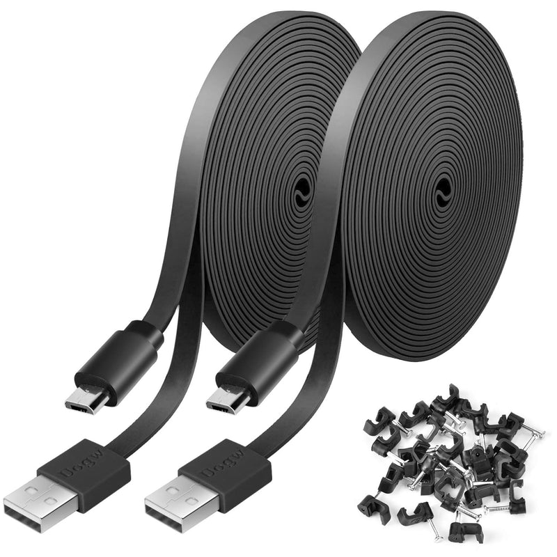  [AUSTRALIA] - 2 Pack 20FT Power Extension Cable Compatible with WyzeCam, Wyze Cam Pan, WYZE Cam OG,NestCam Indoor,Blink,Amazon Cloud Camera,USB to Micro USB Durable Charging and Data Sync Cord (Black) Black