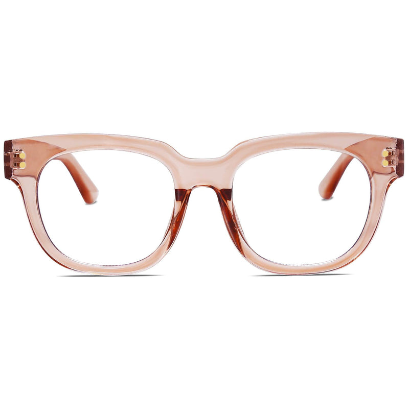 SOJOS Oversized Square Anti Blue Light Blocking Glasses for Women Thick Computer Eyeglasses Double Metal Studs SJ5053 C03 Crystal Pink Frame Anti-Blue Light Lens - LeoForward Australia