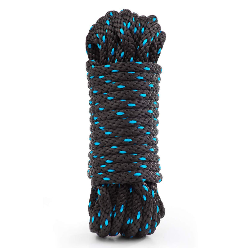  [AUSTRALIA] - Rope Ratchet, Long Solid Braid Polypropylene Rope, 3/8" Sold in 50 Foot Hanks (Lengths) - Black with Blue Tracers Black-Blue