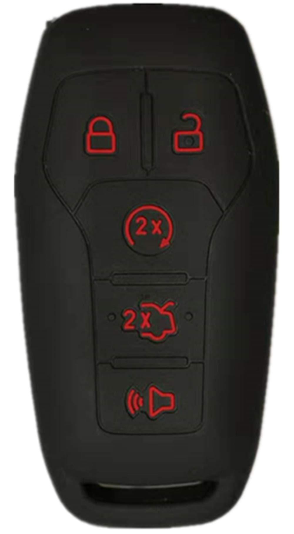  [AUSTRALIA] - RUNZUIE Silicone Keyless Entry Remote Key Fob Cover Case Protector Fit for Ford Fusion F-150 Mustang Lincoln Edge MKZ MKC (Black with Red 5 Buttons)