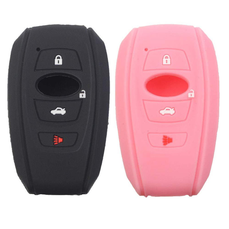  [AUSTRALIA] - Btopars 2Pcs Silicone 4 Buttons Smart Key Fob Skin Cover Case Protector Keyless Compatible with Subaru 2015 2016 2017 2018 2019 Impreza Crosstrek 2019 Ascent Black Pink
