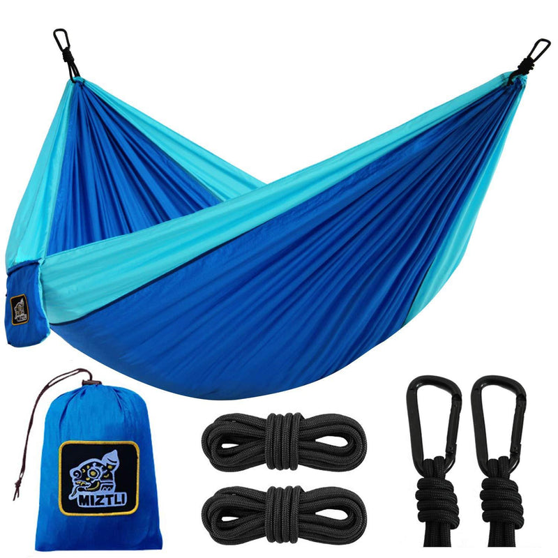  [AUSTRALIA] - MIZTLI Hammock Camping with All The Installations, Portable & Lightweight Travel Parachute Hammock, Outdoor, Indoor, Backpacking, Hiking & Survival Bule/Sky Blue 55"W*106"L